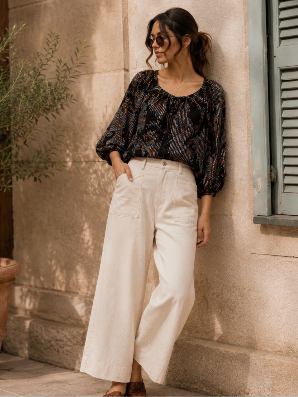 NWT Anthropologie Maeve Madeira Paisley Pleated Peasant Bubble Hem Top Large